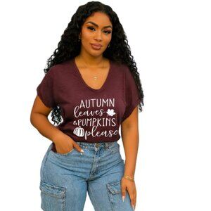 Autumn Leaves & Pumpkins Please T-Shirt | Fall Graphic Tee for Women